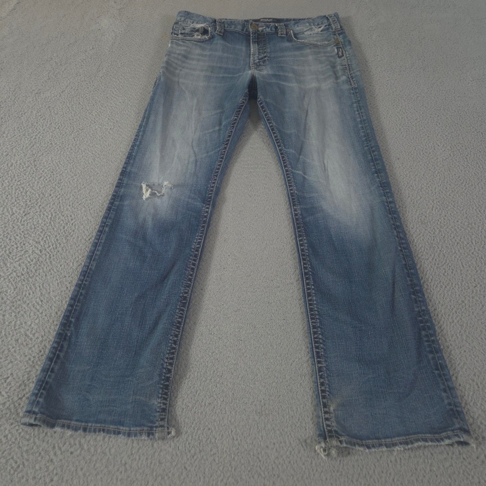 Silver Jeans Co Jeans Mens 34x34 Blue Zac Relaxed Straight Leg Distressed Denim